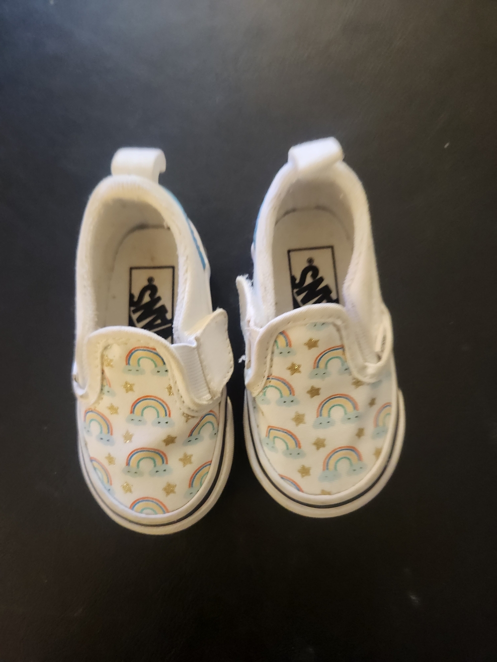 Vans Kids White Slip-On Sneakers with Rainbow & Gold Stars